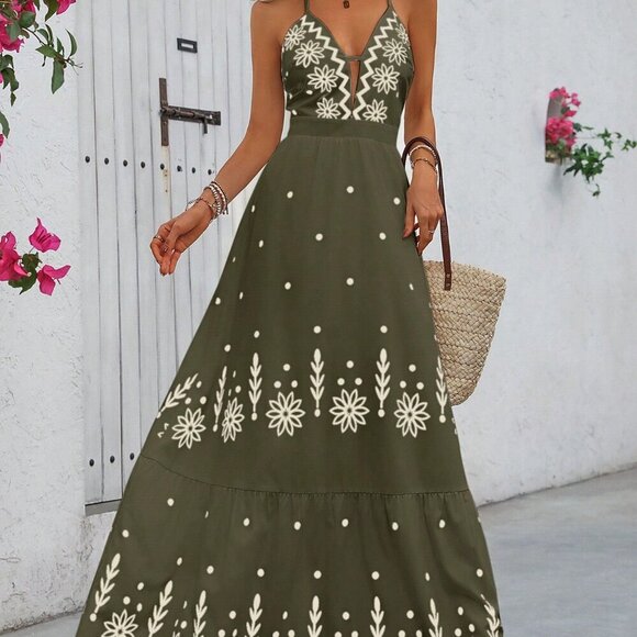 Multicolor Boho Women's Long Floral Print Spaghetti Strap Maxi Dress - Picture 5 of 6